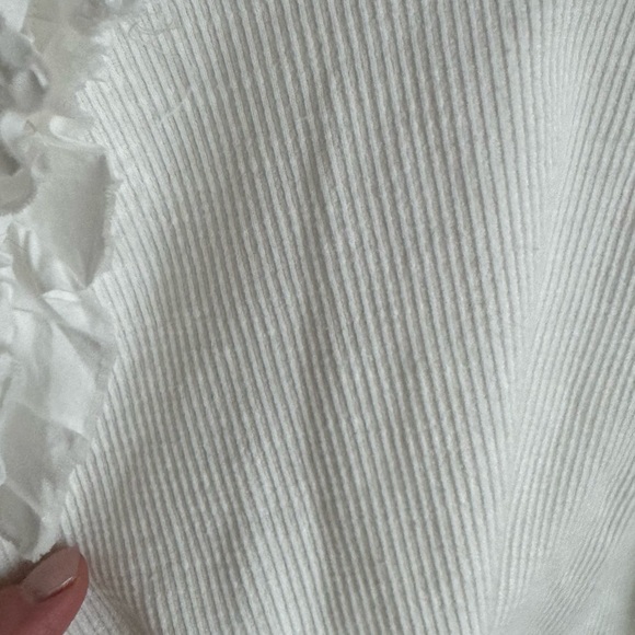 Free People Ivory Ruffle-Shoulder Ribbed Long Sleeve Top - Picture 4 of 5